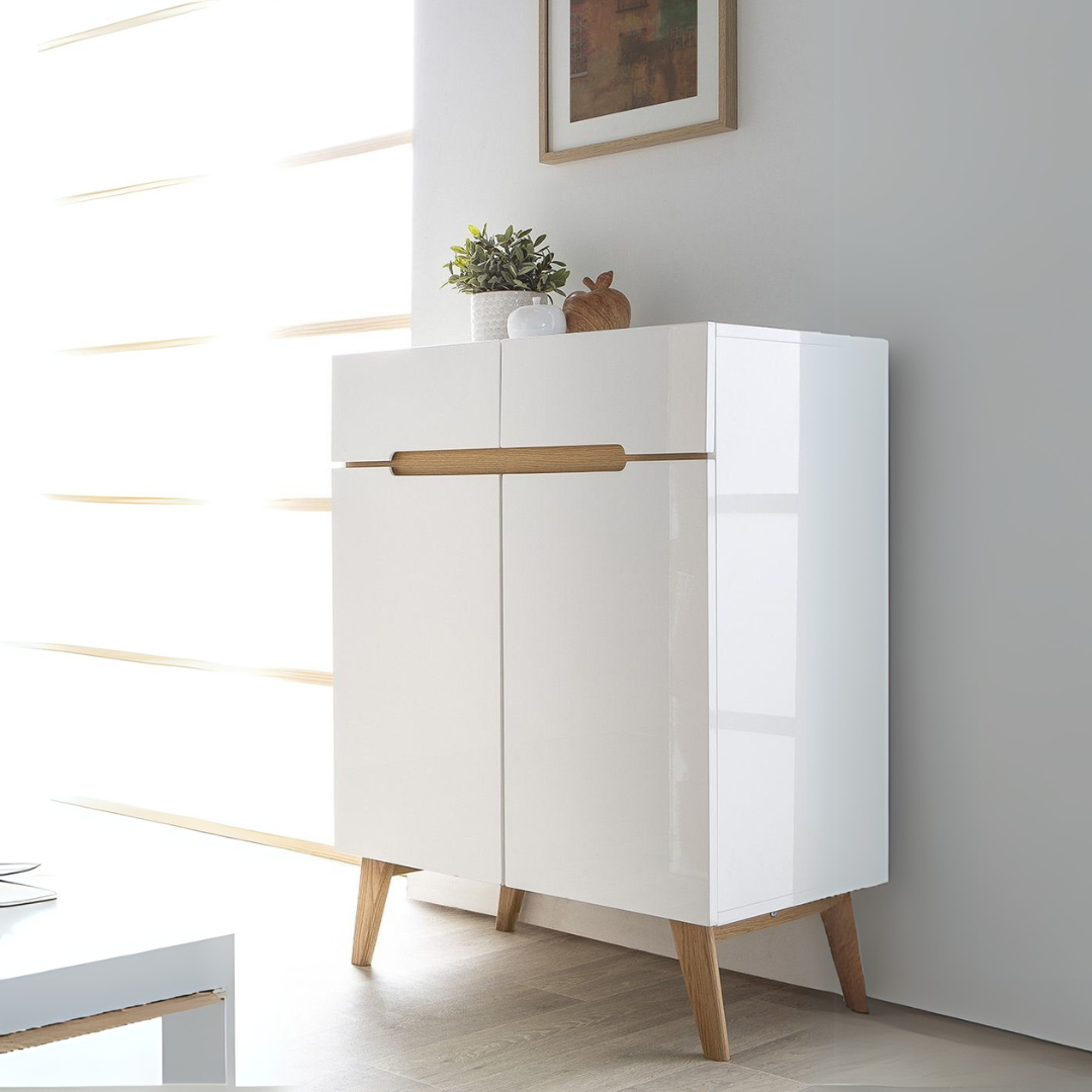White and Wooden Shoe Cabinet - 80 x 40 x 110 cm | SU10