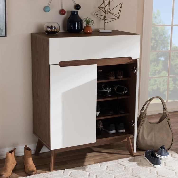 White and Brown Shoe Cabinet - 80 x 40 x 110 cm | SU12