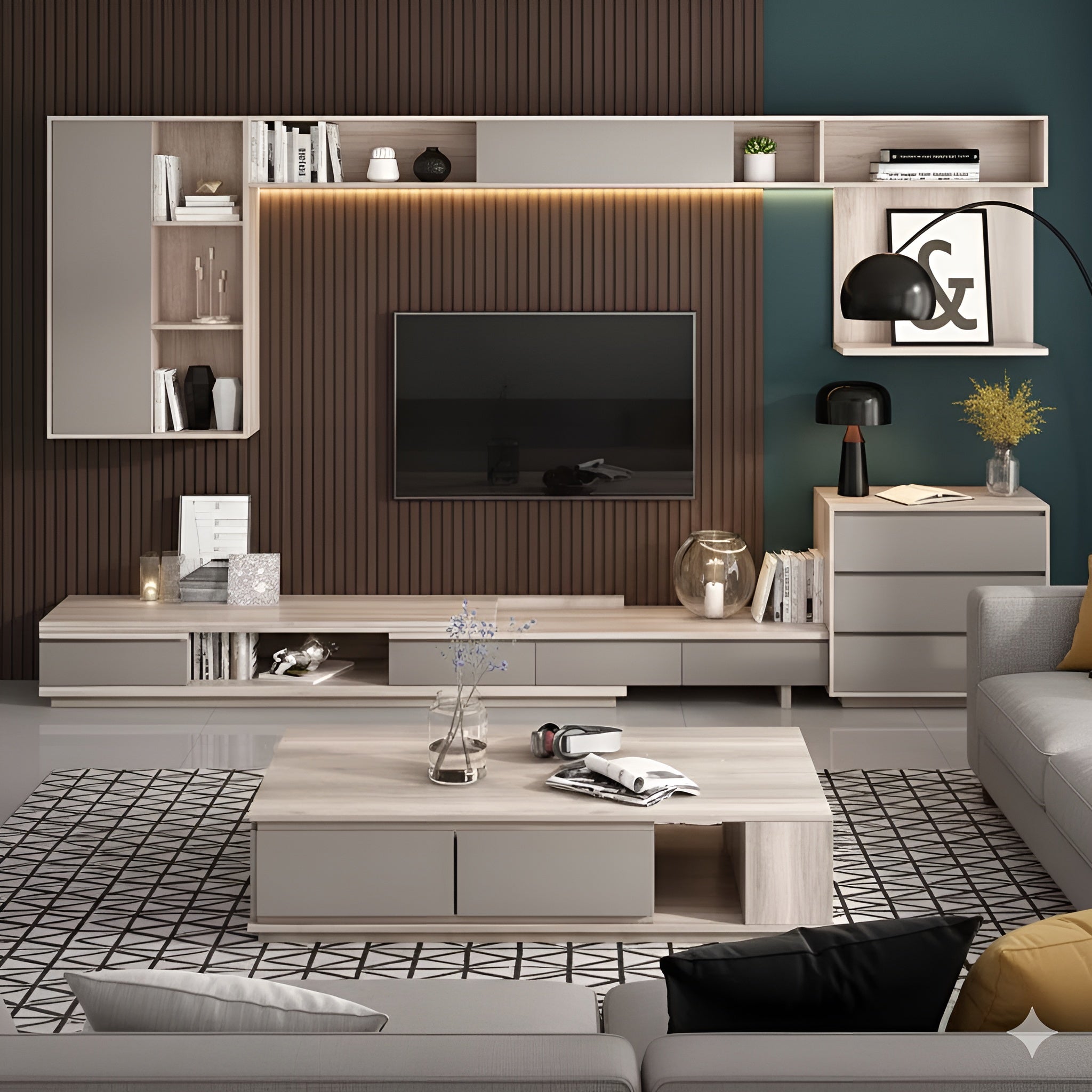 Beige and Grey Living Room Set - 300 x 40 x 40 cm | SET40