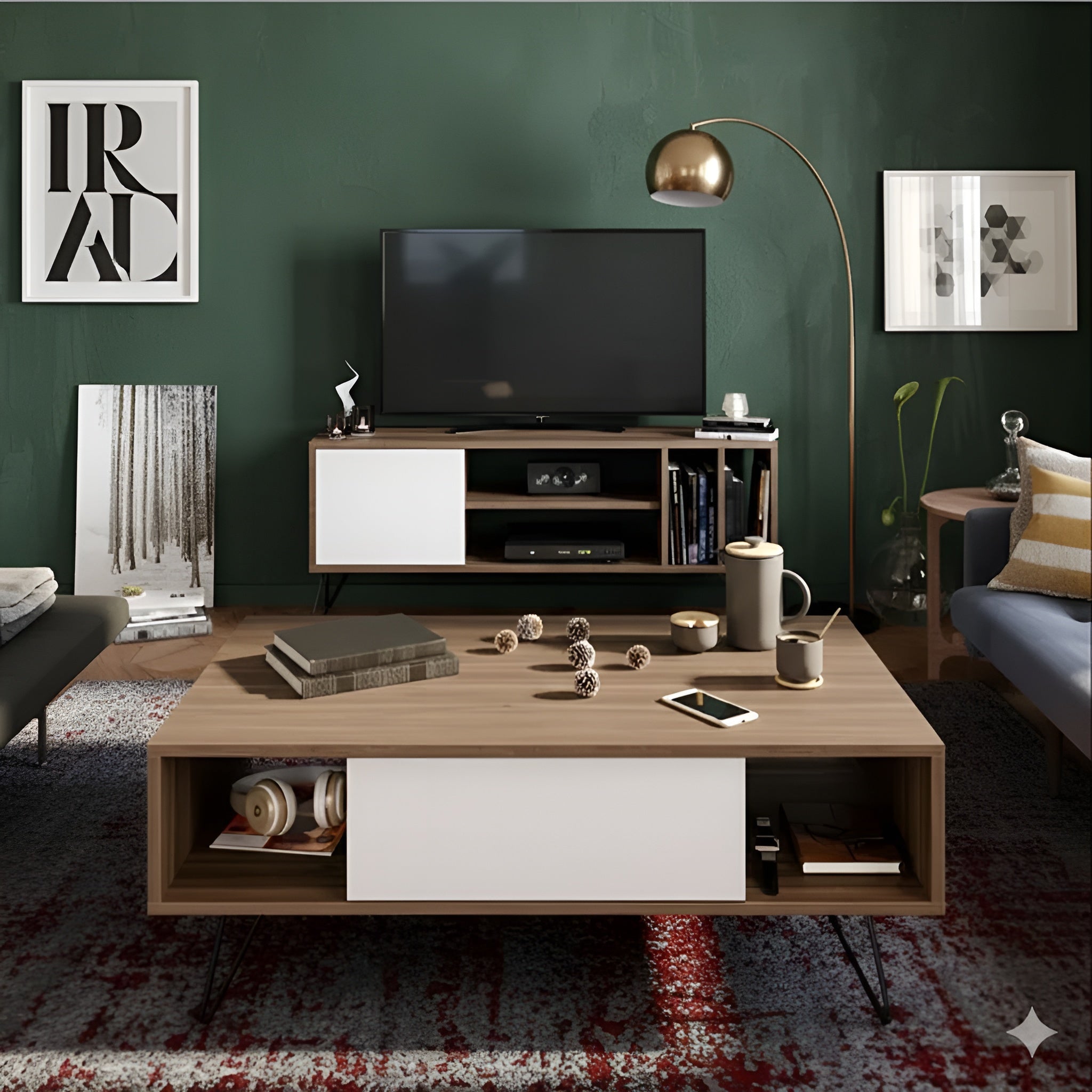 White and wood living room set - 120 x 40 x 40 cm | SET57