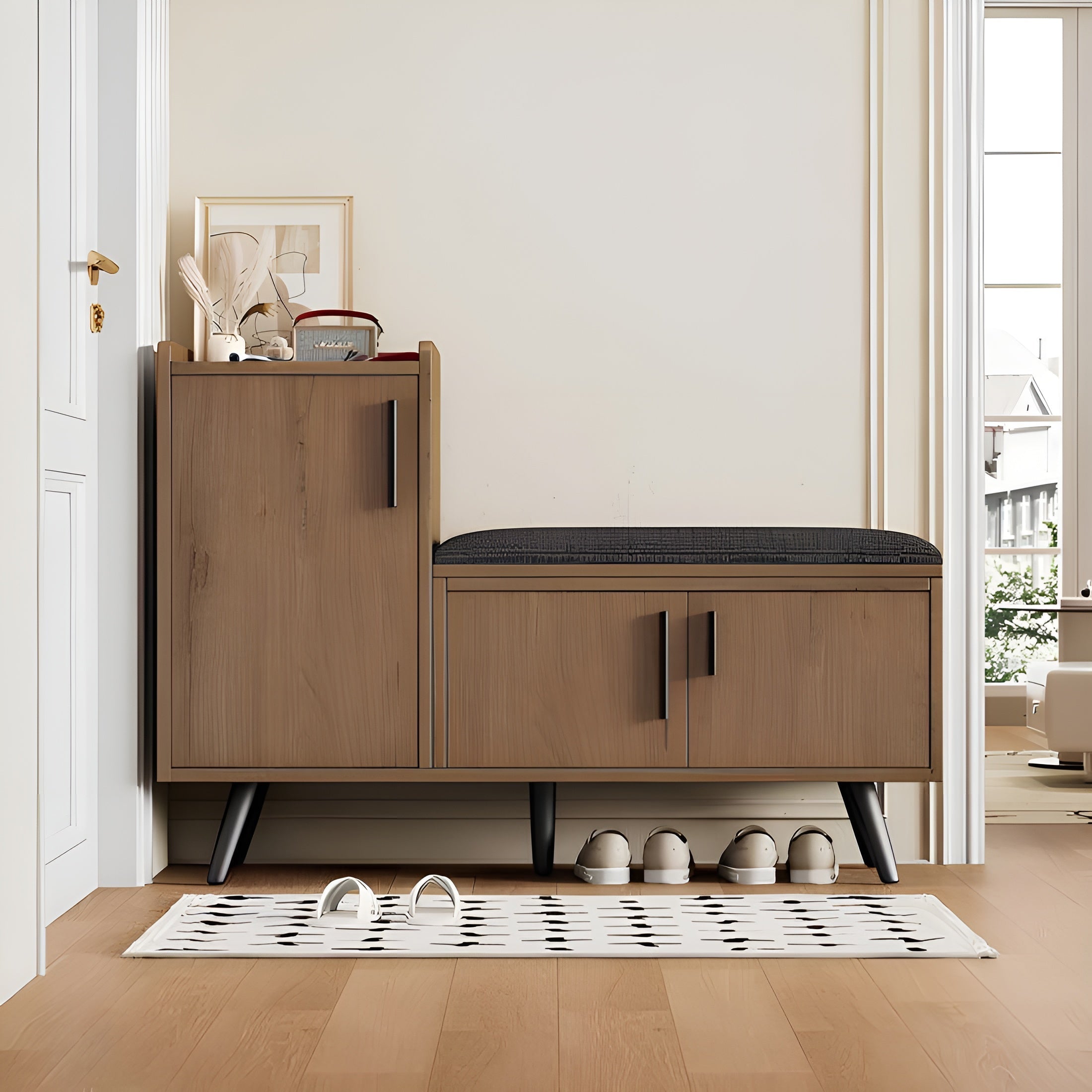 Black and Brown Shoe Cabinet - 60 x 40 x 110 cm | SU103