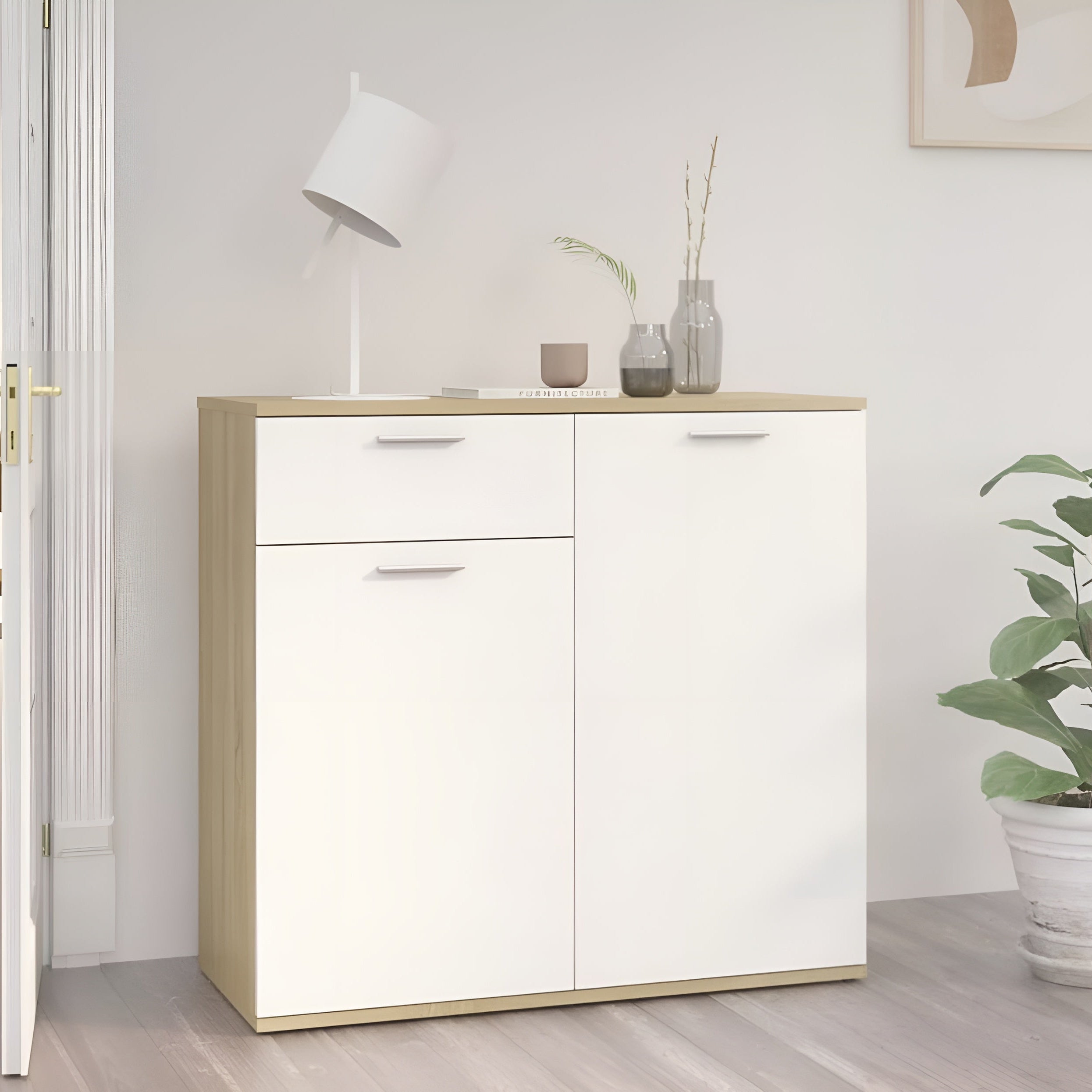 White and Wooden Shoe Cabinet - 100 x 40 x 100 cm | SU111