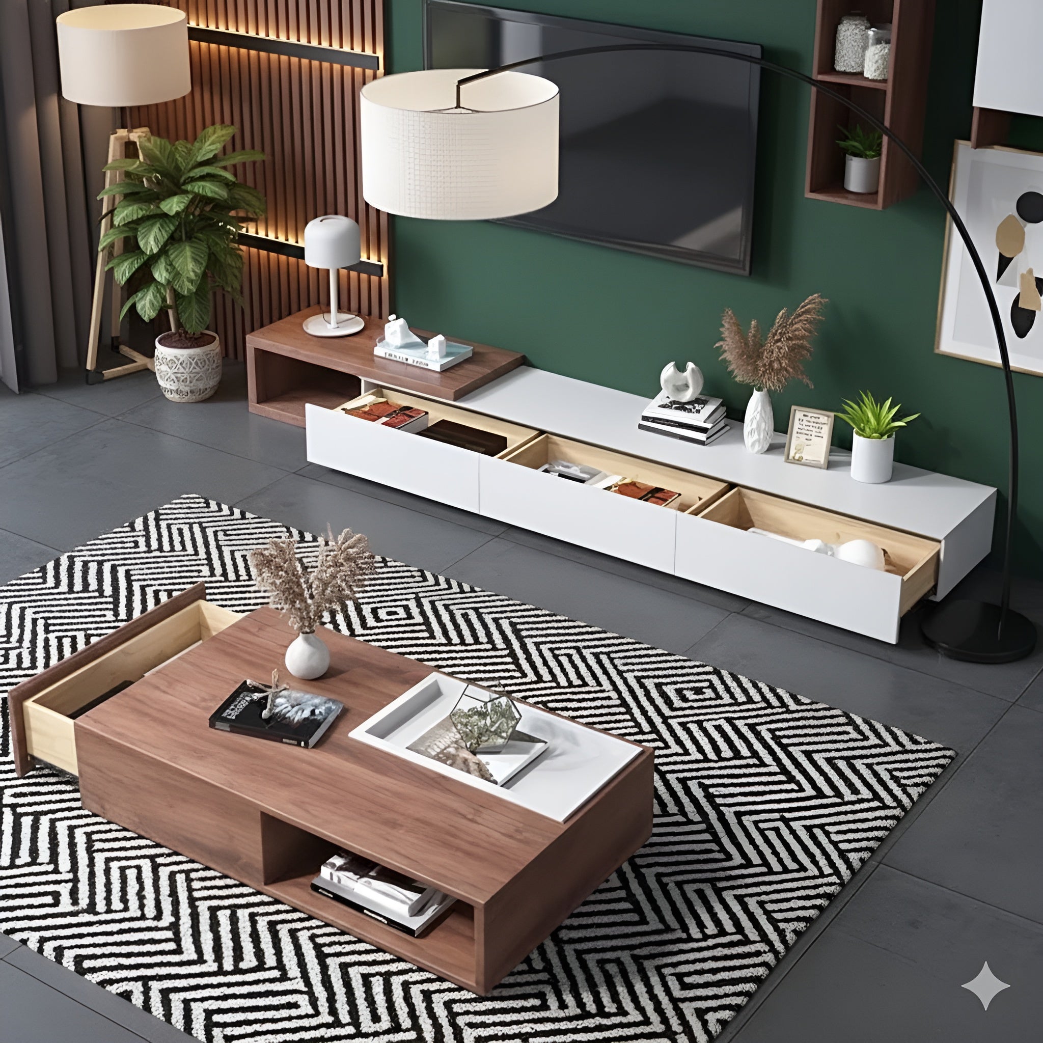 White and Wood Living Room Set - 240 x 40 x 40 cm | SET34