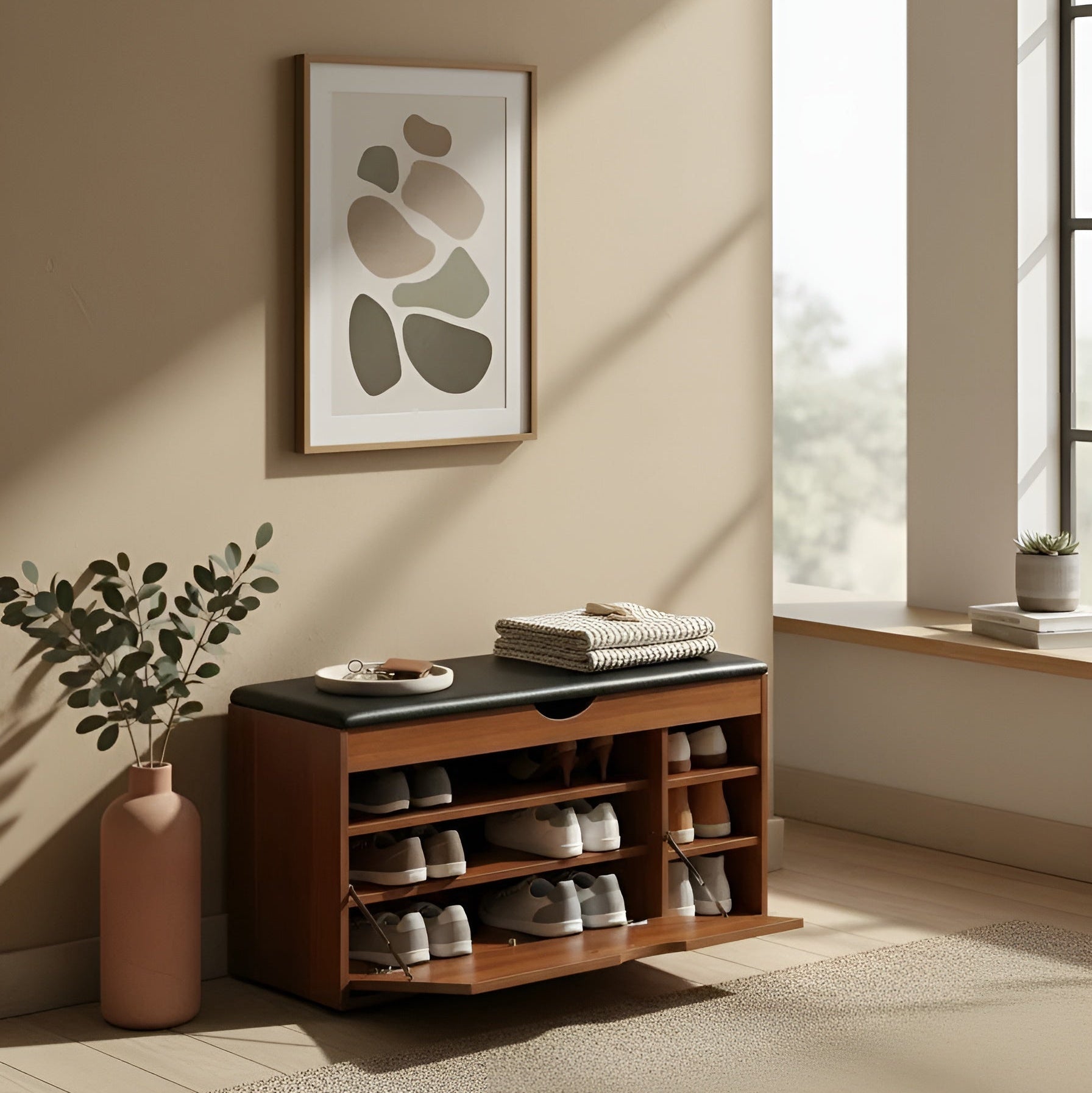 Brown and Black Shoe Cabinet - 110 x 40 x 50 cm | SU48