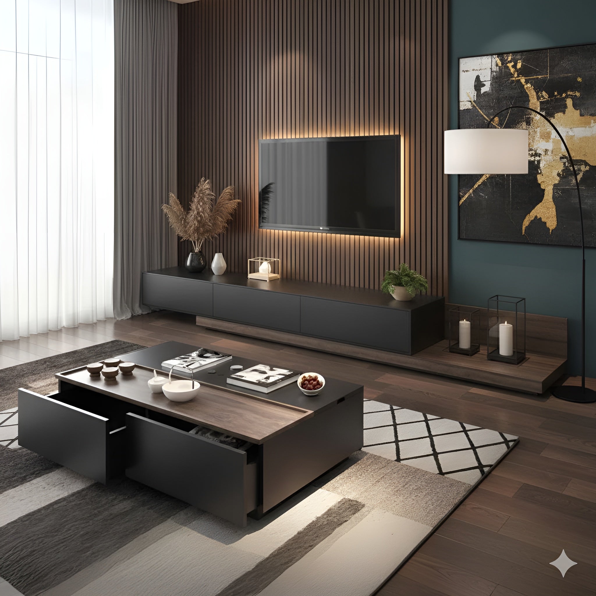 Black and Wooden Living Room Set - 240 x 40 x 40 cm | SET31