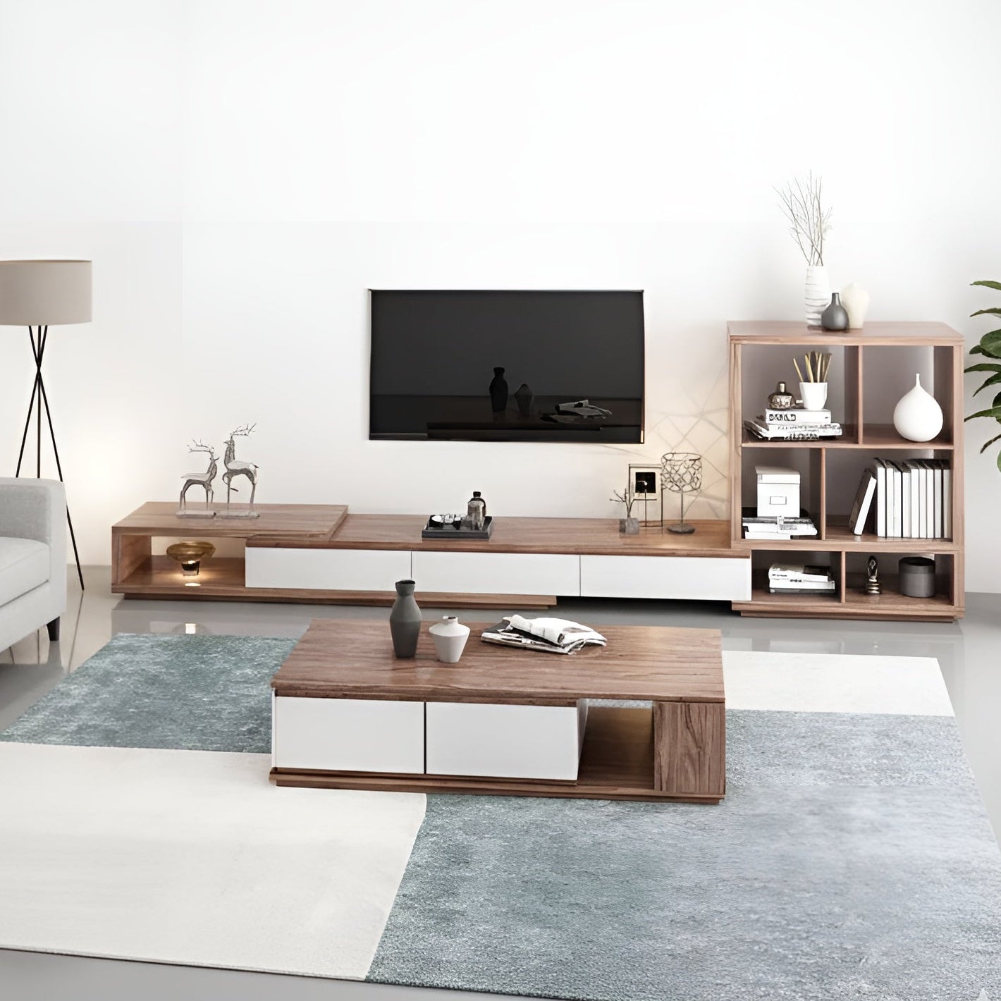White and Wooden Living Room Set - 300 x 40 x 40 cm | SET46