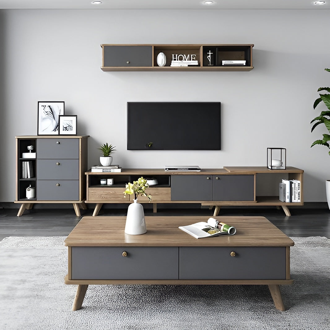 Black and Wooden Living Room Set - 260 x 40 x 40 cm | SET44
