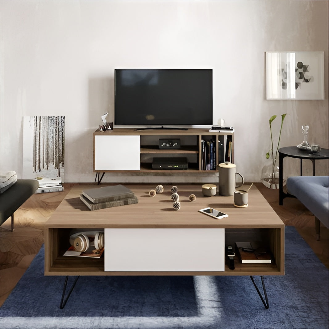 White and wood living room set - 120 x 40 x 40 cm | SET57
