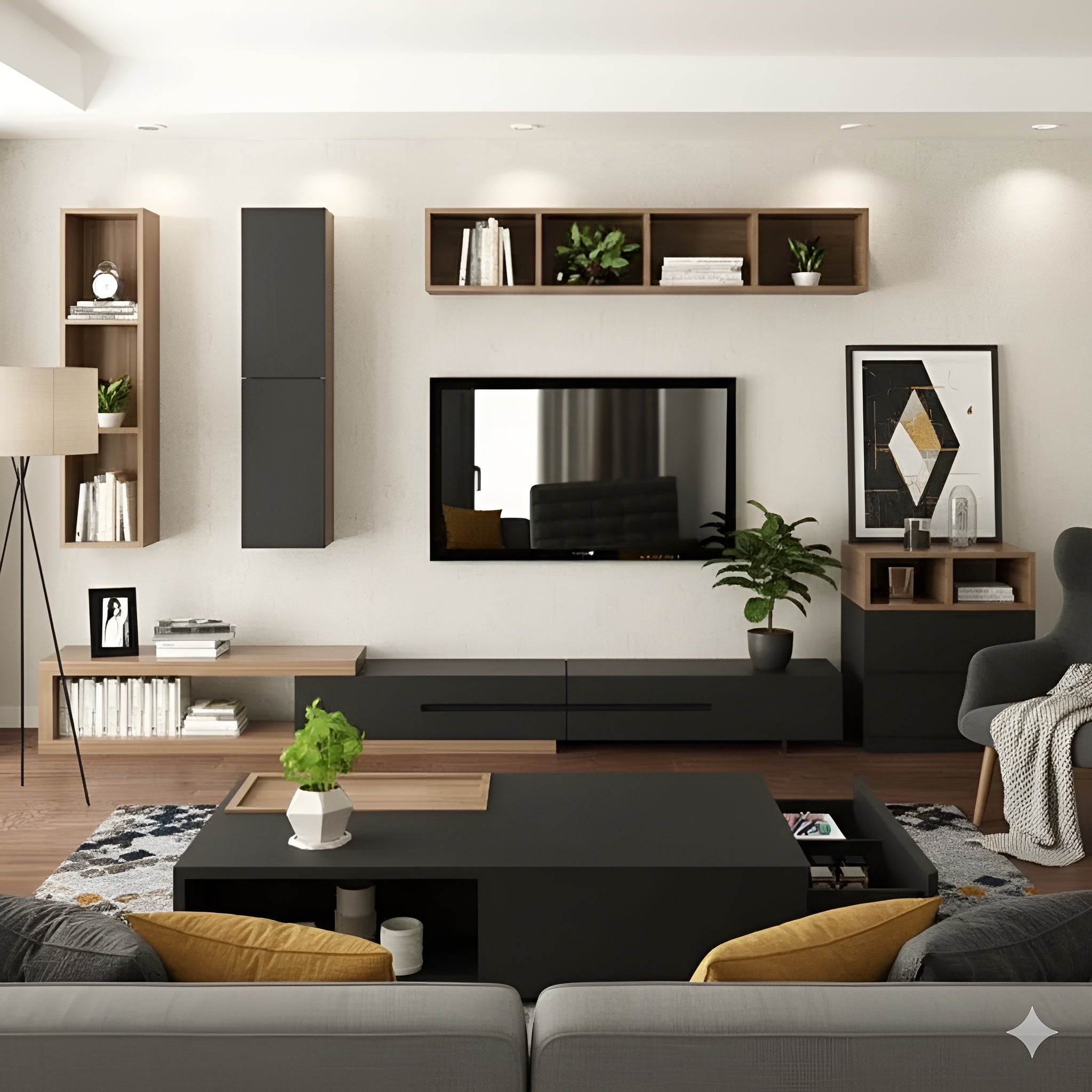 Black Living Room Set - 300 x 40 x 40 cm | SET55