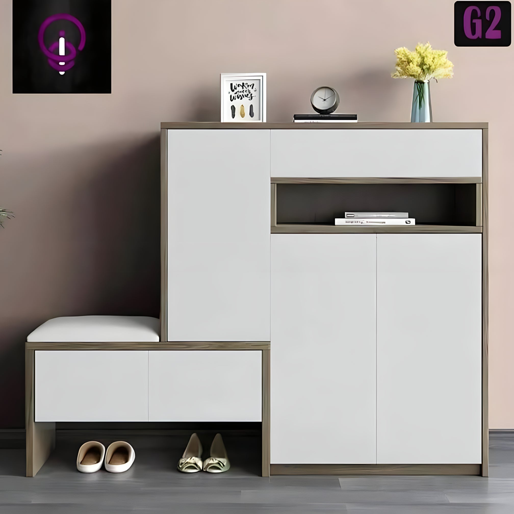 White and Wooden Shoe Cabinet - 140 x 40 x 110 cm | SU126