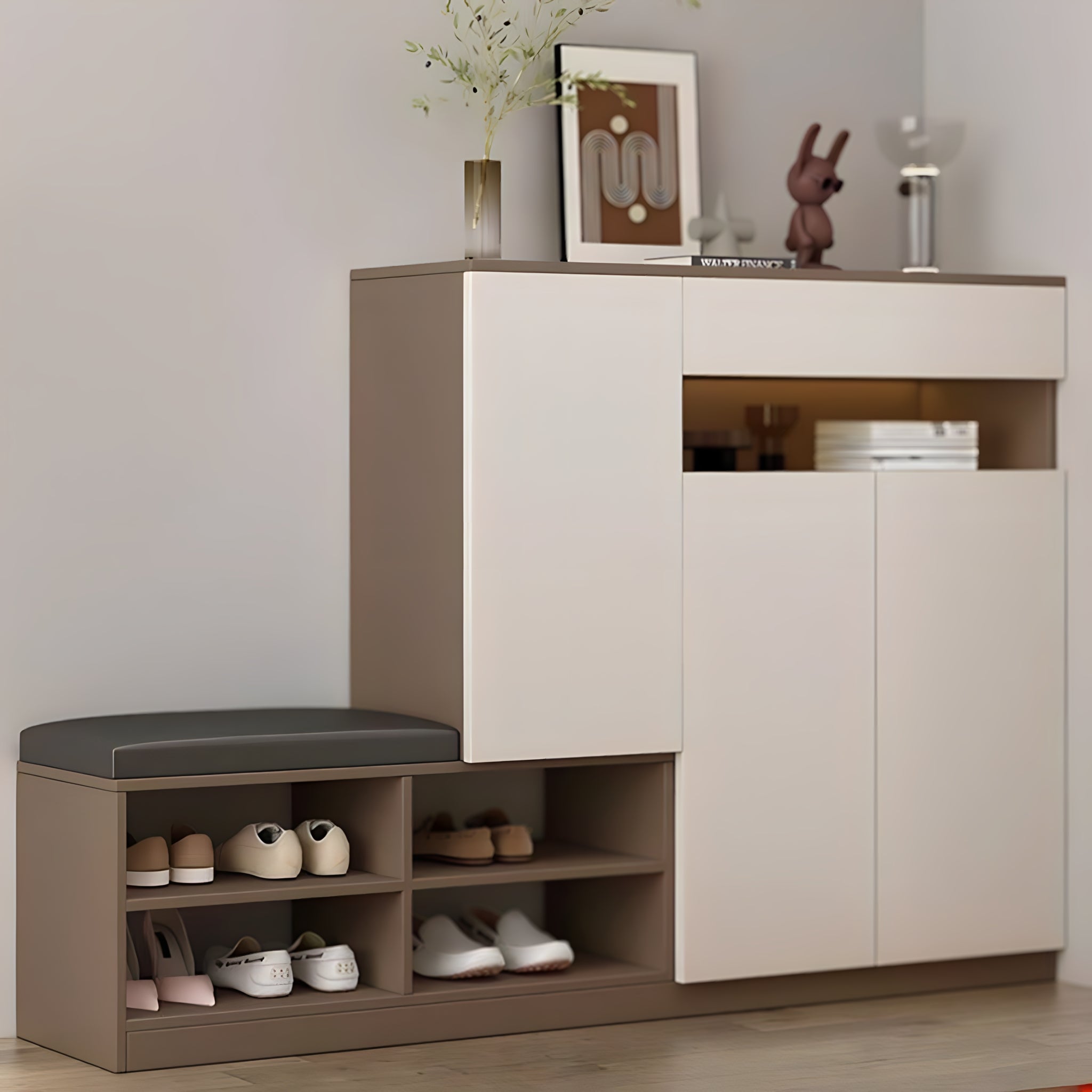 White and Brown Shoe Cabinet - 140 x 40 x 110 cm | SU121