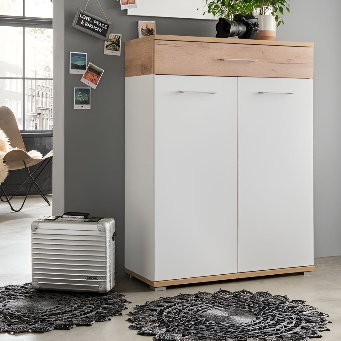 White and Wooden Shoe Cabinet - 80 x 40 x 120 cm | SU61
