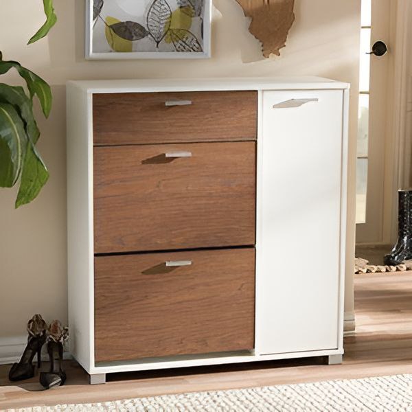 White and Wooden Shoe Cabinet - 90 x 40 x 100 cm | SU52