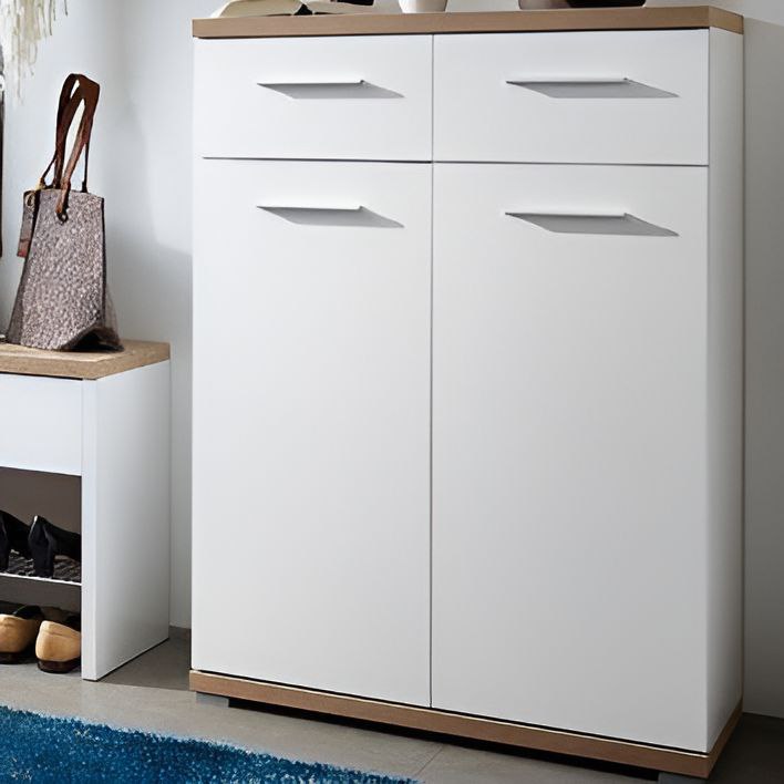 White and Wooden Shoe Cabinet - 80 x 40 x 120 cm | SU42