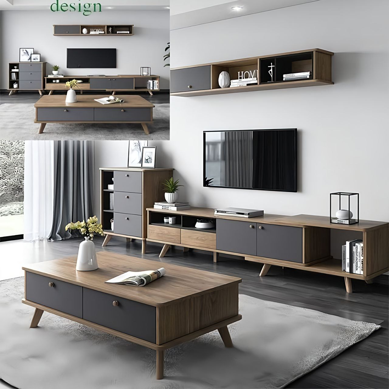 Black and Wooden Living Room Set - 260 x 40 x 40 cm | SET44