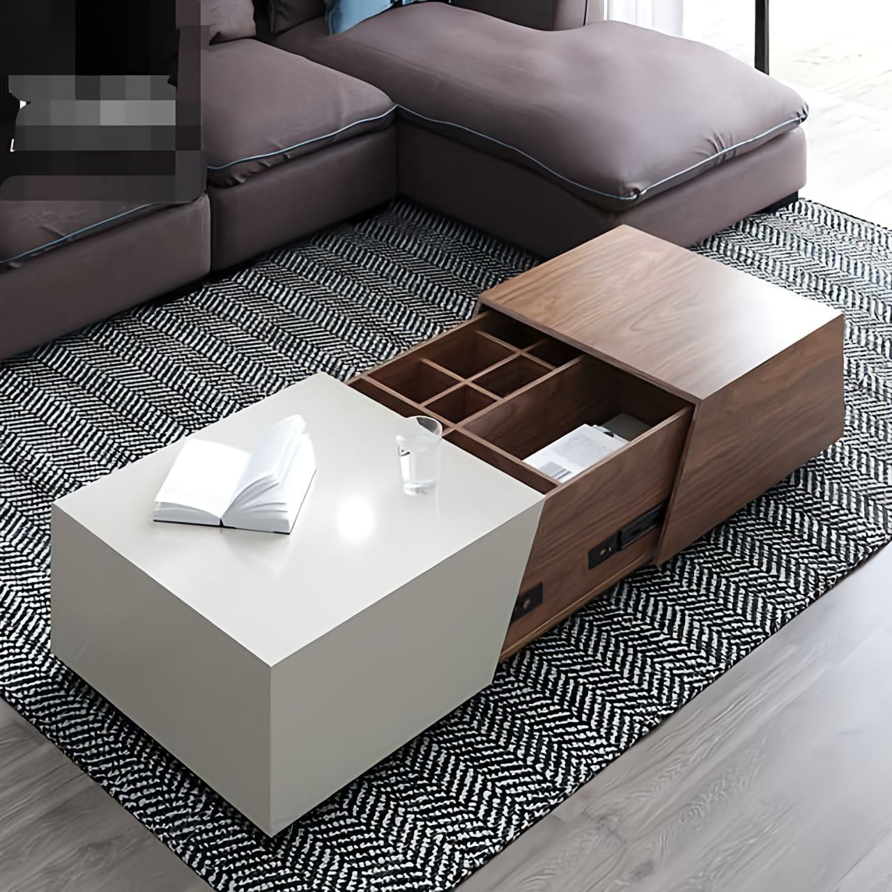 White and Wooden Living Room Set - 220 x 40 x 40 cm | SET33