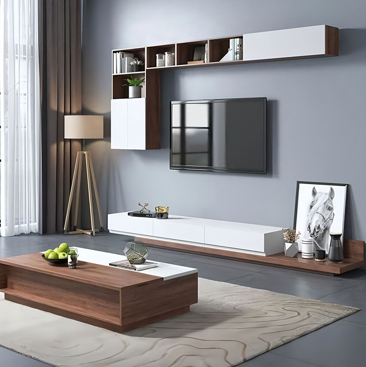 White and Wood Living Room Set - 200 x 40 x 40 cm | SET18