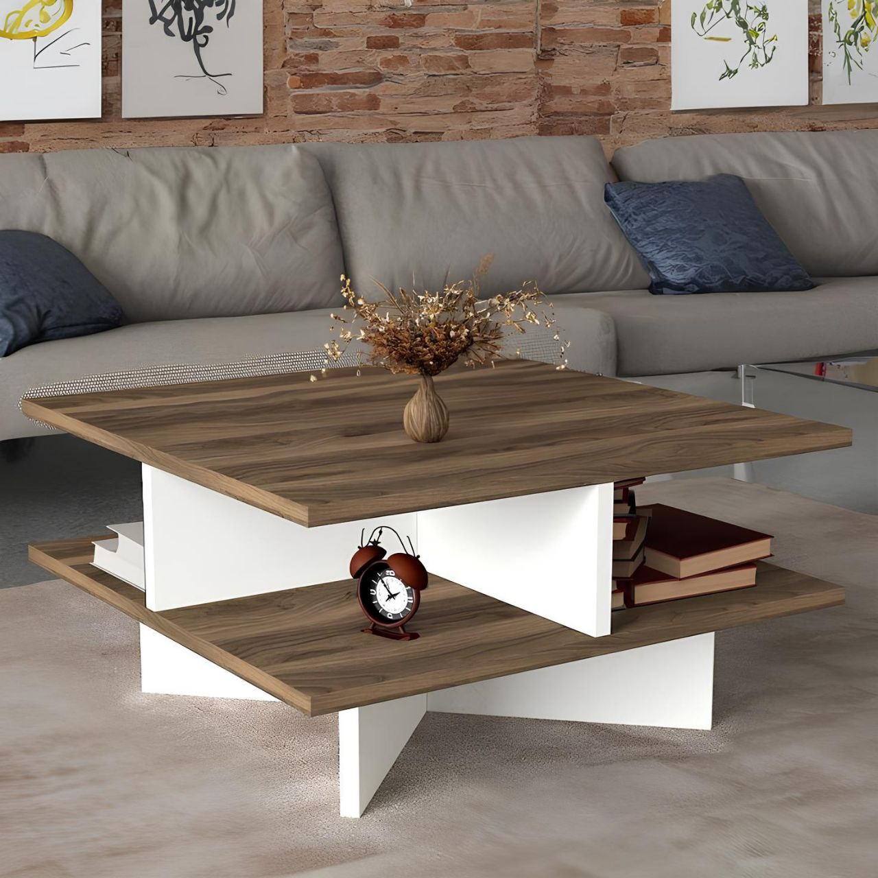 White and Wooden Table Unit - 80 x 80 x 40 cm | TA75
