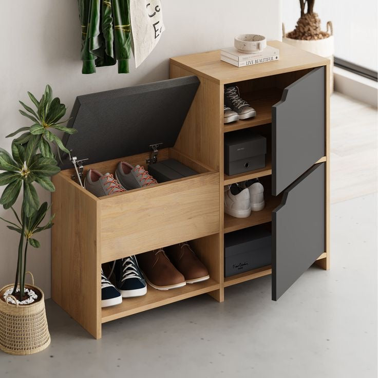 Shoe cabinet | wooden and black | 100 x 40 x 70 cm | SU83