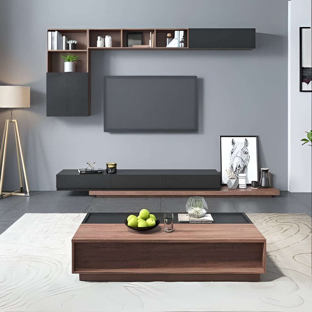 Black and Wood Living Room Set - 200 x 40 x 40 cm | SET3