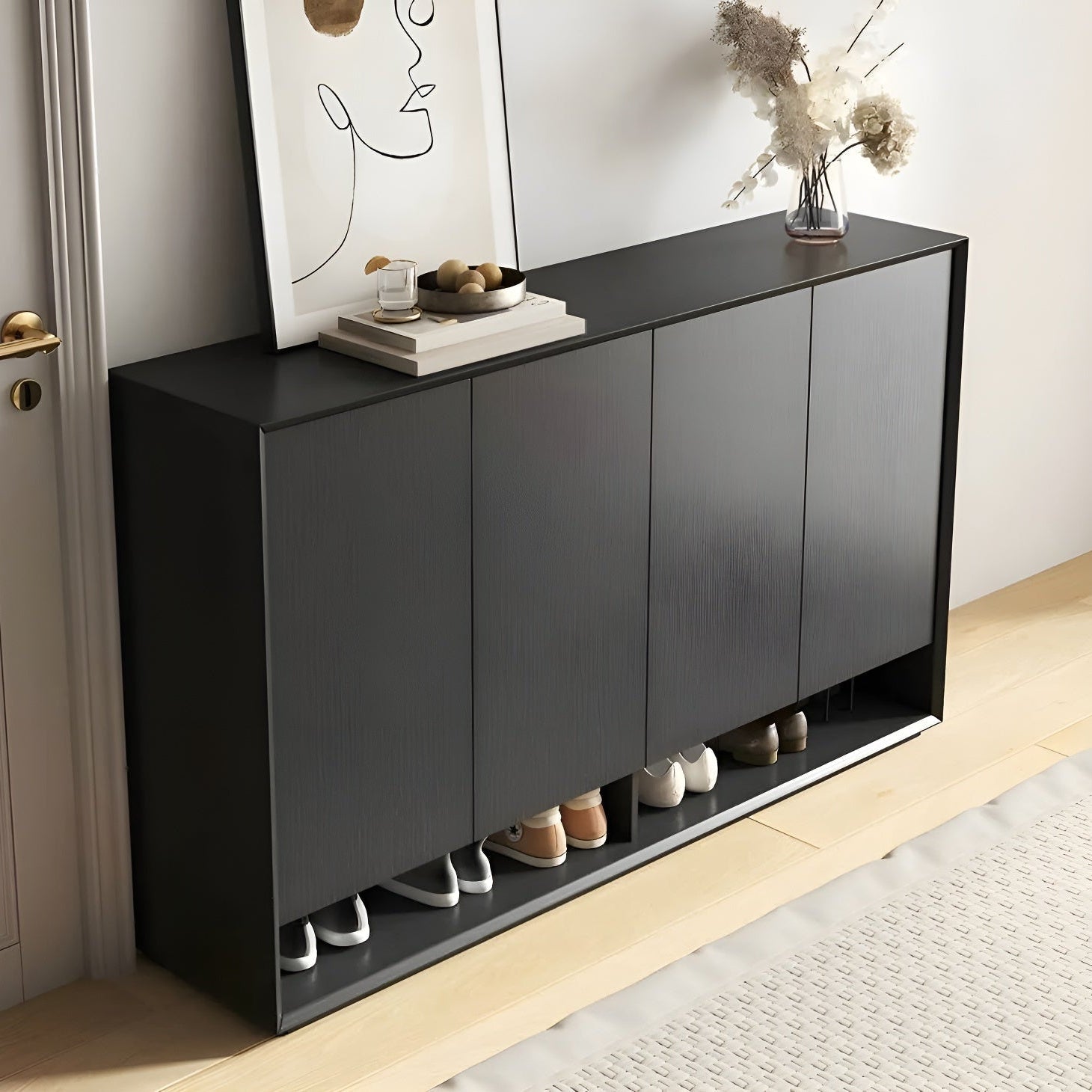 Black Shoe Cabinet - 140 x 40 x 100 cm | SU95