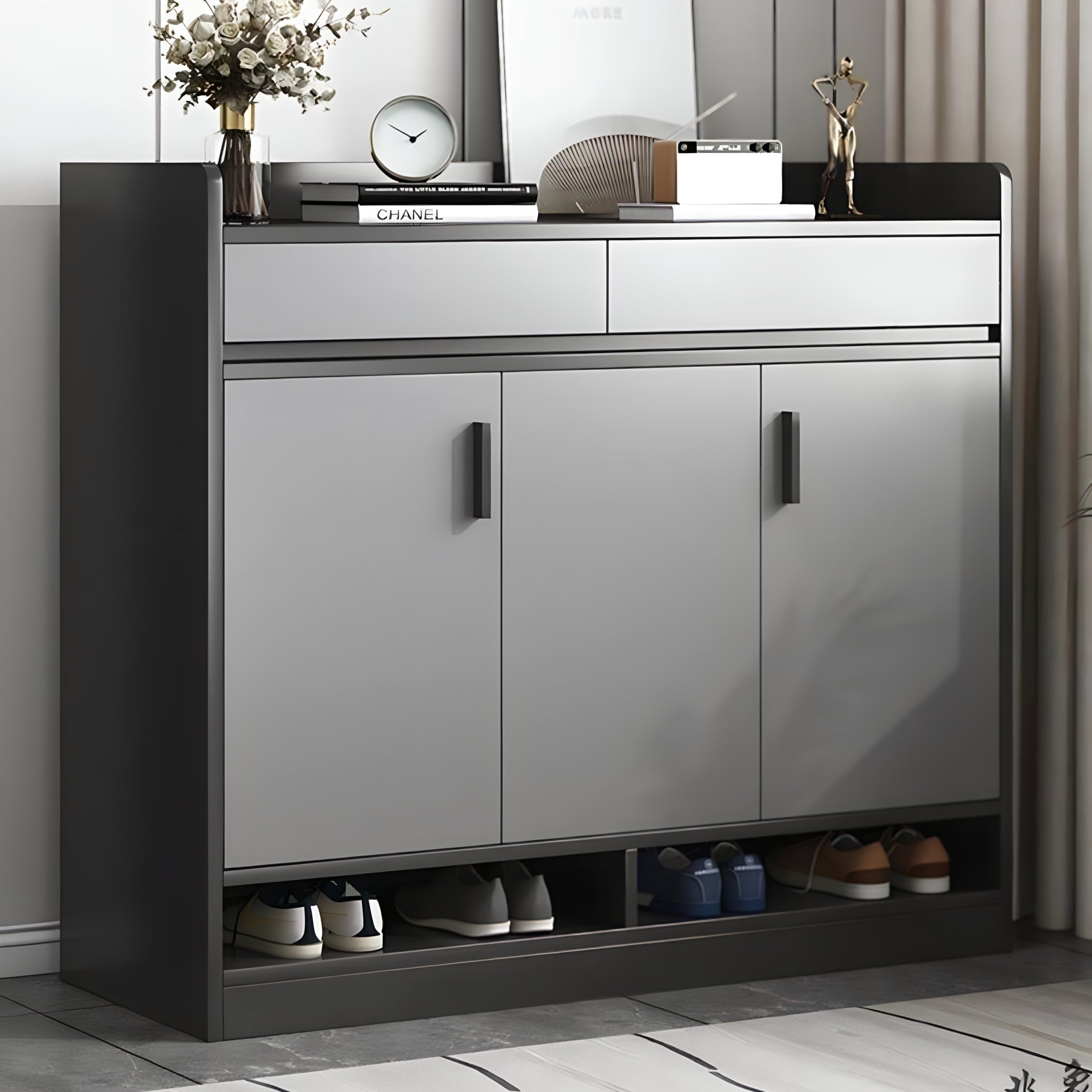 Gray shoe cabinet - 120 x 40 x 110 cm | SU112