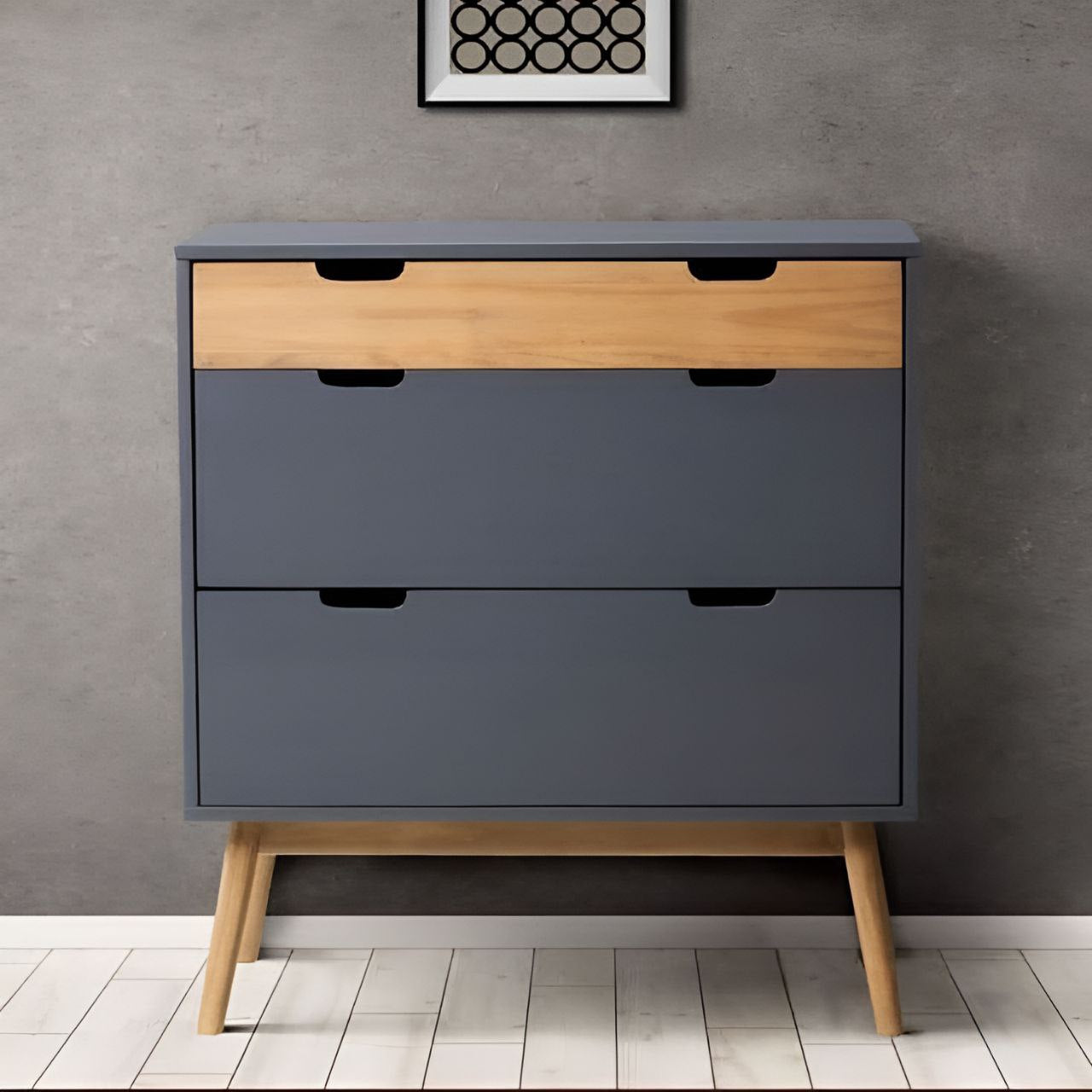 Grey and Wooden Shoe Cabinet - 80 x 40 x 80 cm | SU8