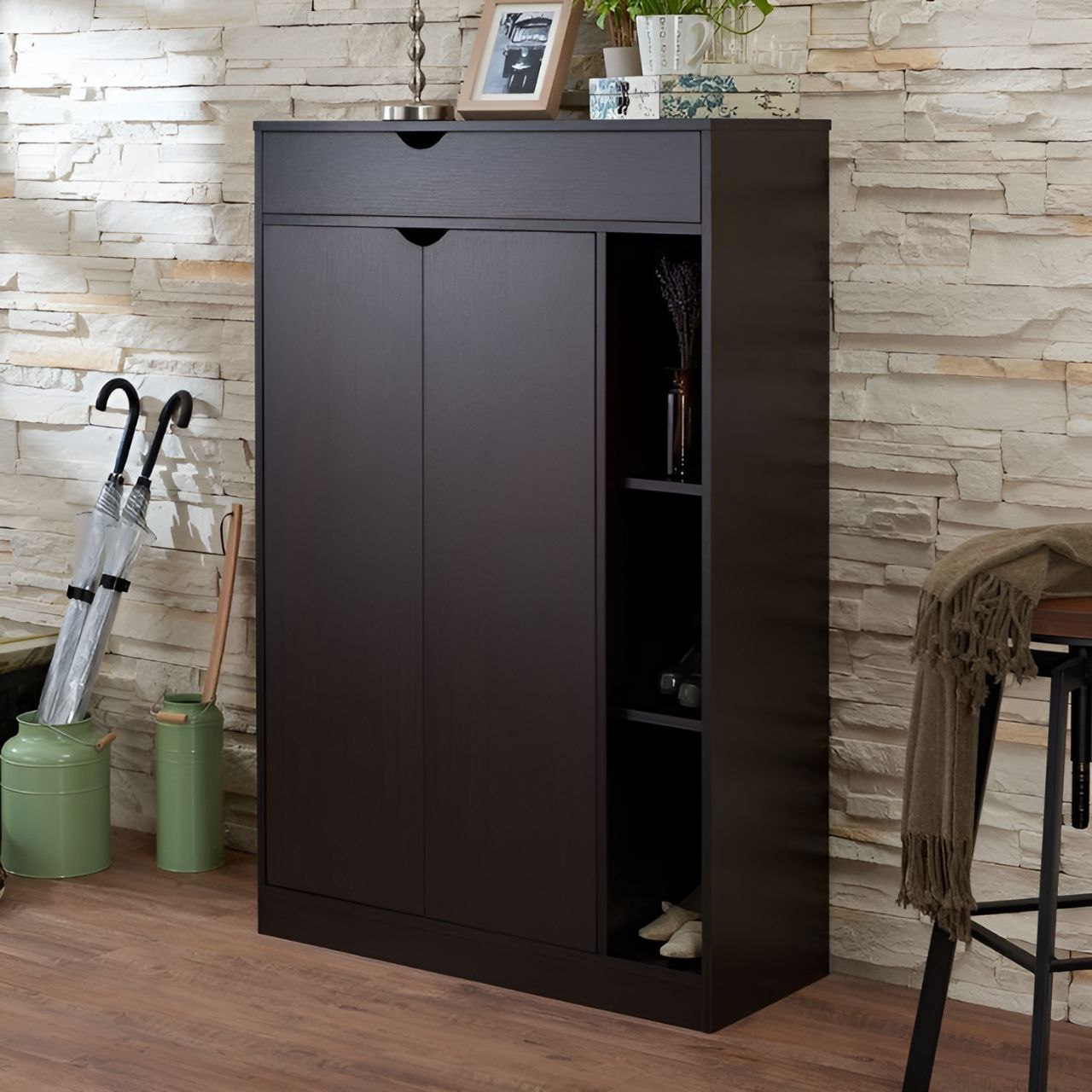 Black Shoe Cabinet - 80 x 40 x 120 cm | SU54