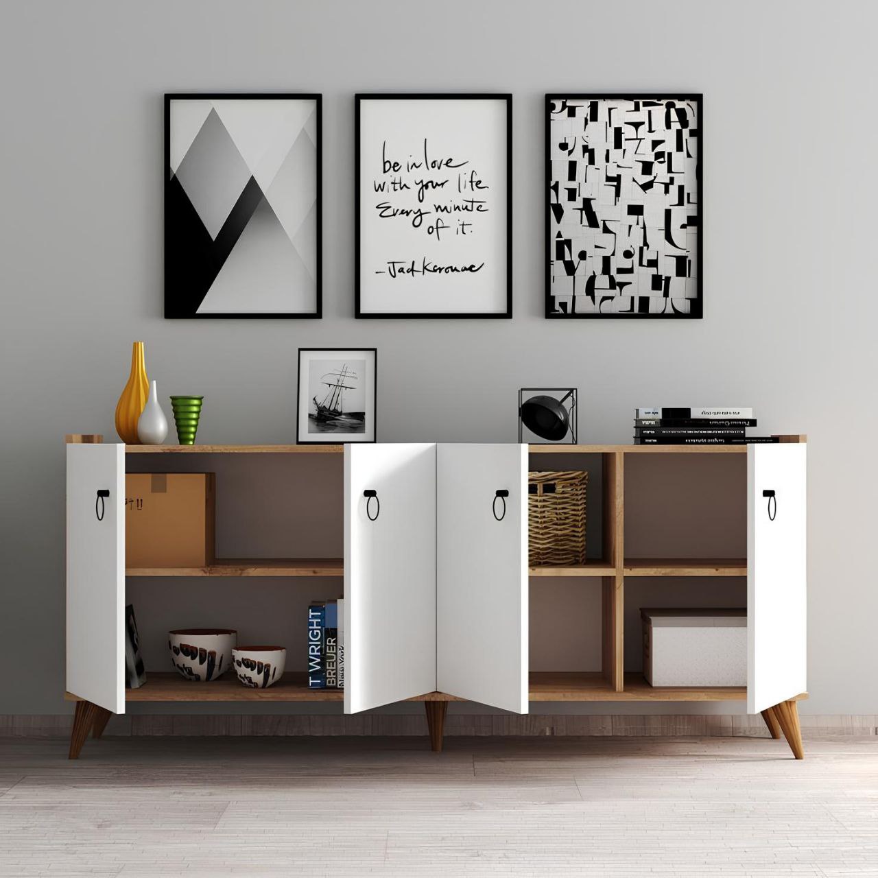 Sideboard | White and Wooden | 160 x 40 x 90 | BT12